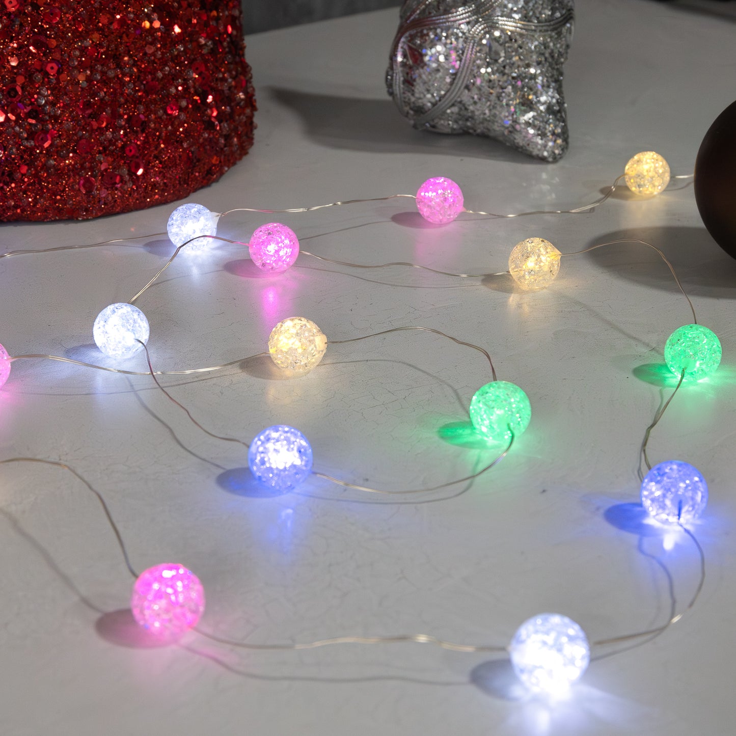 Battery-Operated Mini String Lights with Crackle Globes - Set of 2