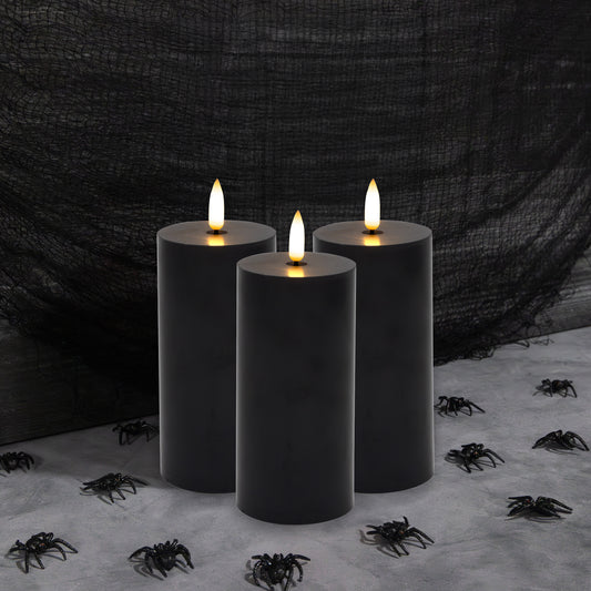 Battery-Operated 3D-Wick Pillar Candles - Set of 3