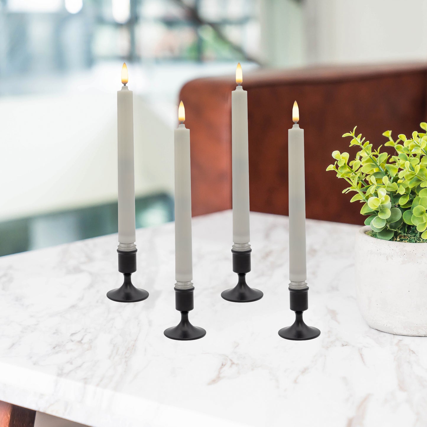 Battery-Operated 3D Wick Flame Taper Candles - Set of 4