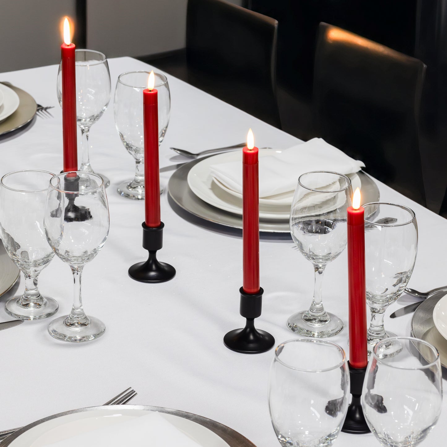 Battery-Operated 3D Wick Flame Taper Candles - Set of 4