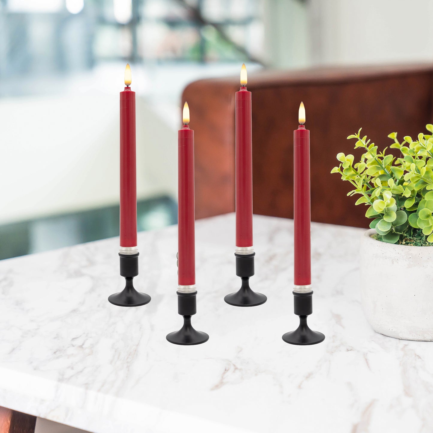 Battery-Operated 3D Wick Flame Taper Candles - Set of 4