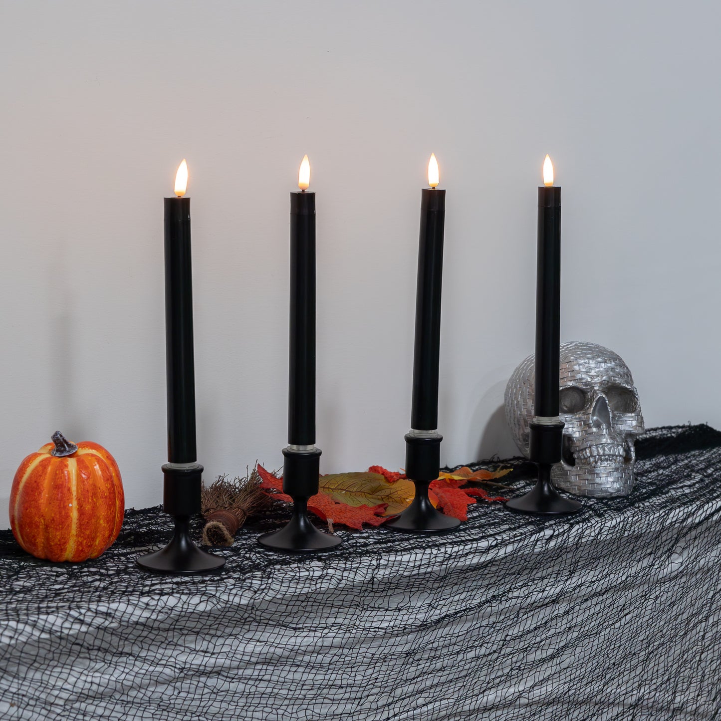 Battery-Operated 3D Wick Flame Taper Candles - Set of 4
