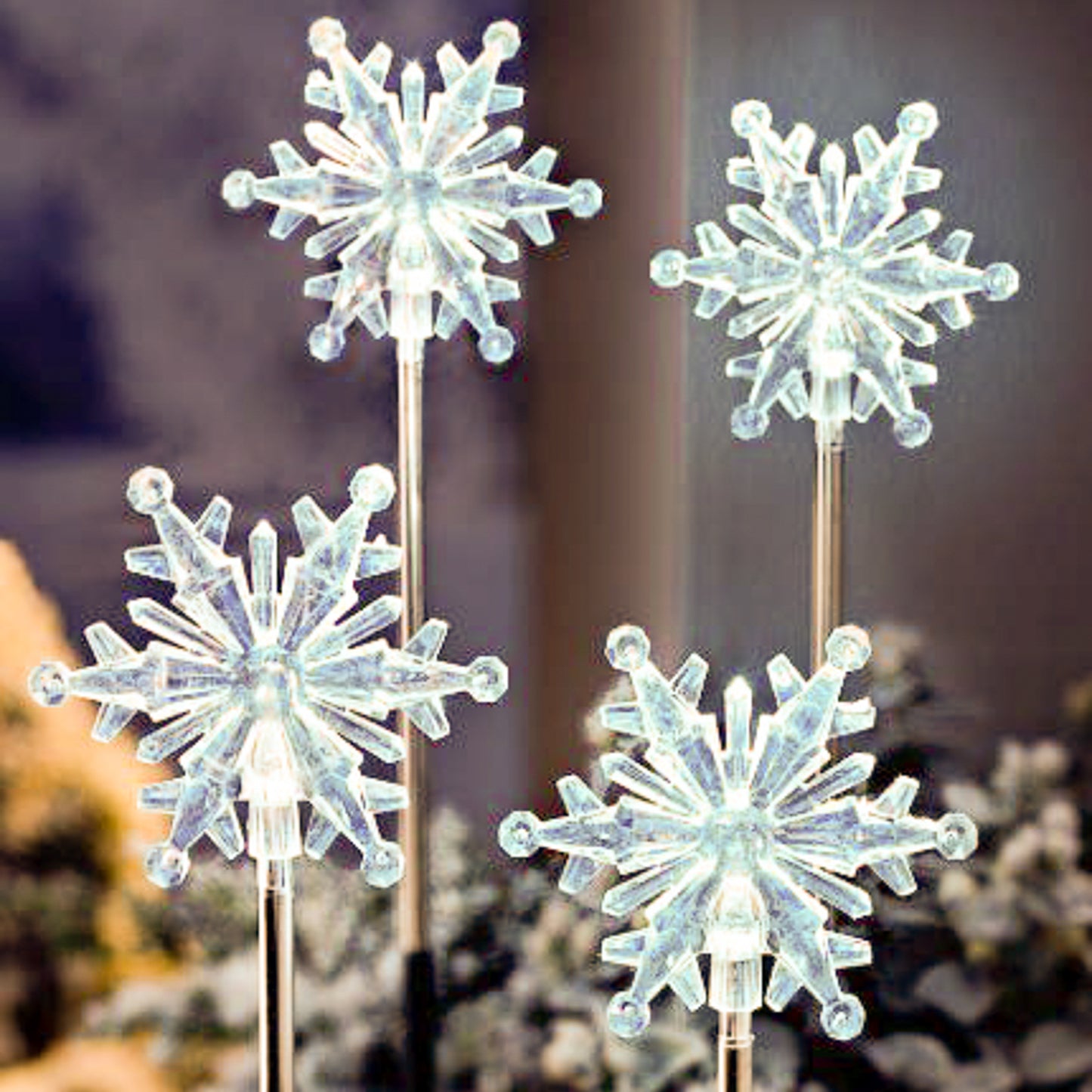 Battery Operated Snowflake Yard Lights - Set of 4