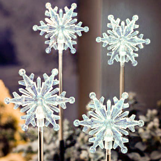 Battery-Operated Snowflake Yard Lights - Set of 4