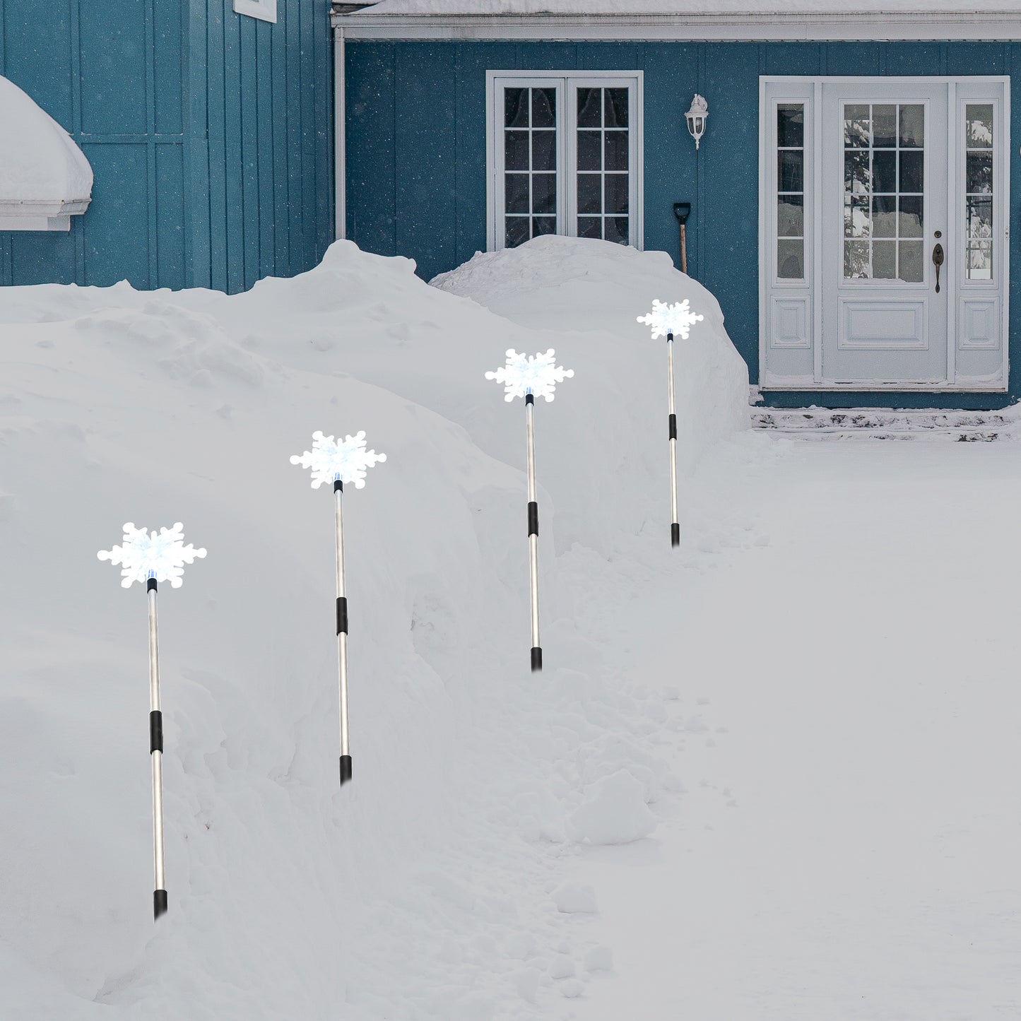 Battery Operated Snowflake Yard Lights - Set of 4