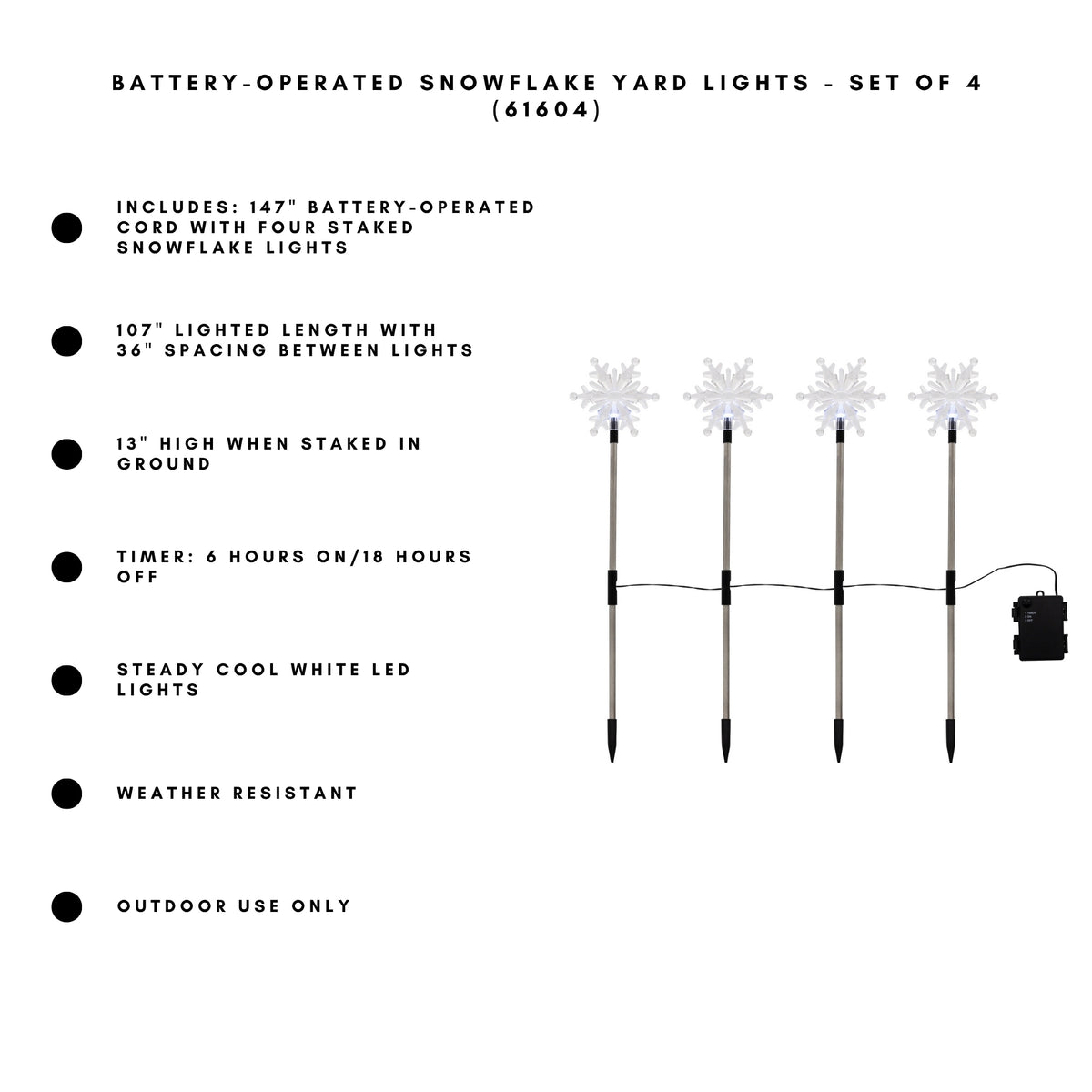 Battery-Operated Snowflake Yard Lights - Set of 4