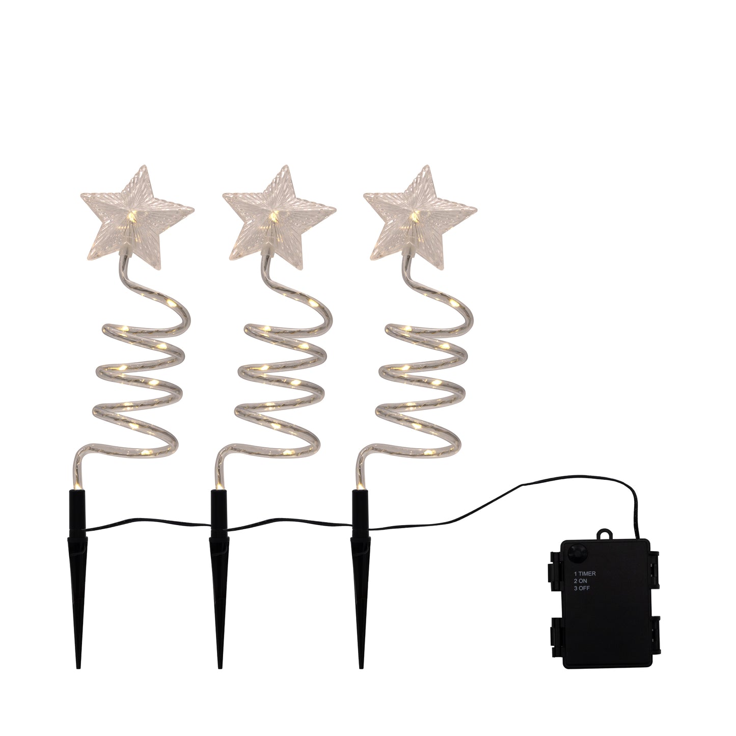Battery-Operated Spiral Star Yard Lights - Set of 3