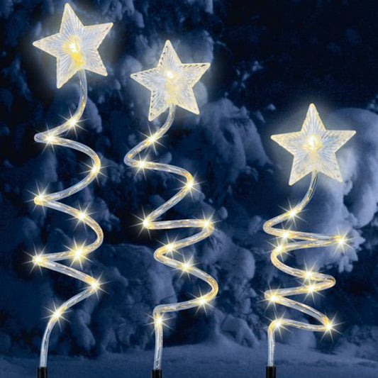 Battery-Operated Spiral Star Yard Lights - Set of 3