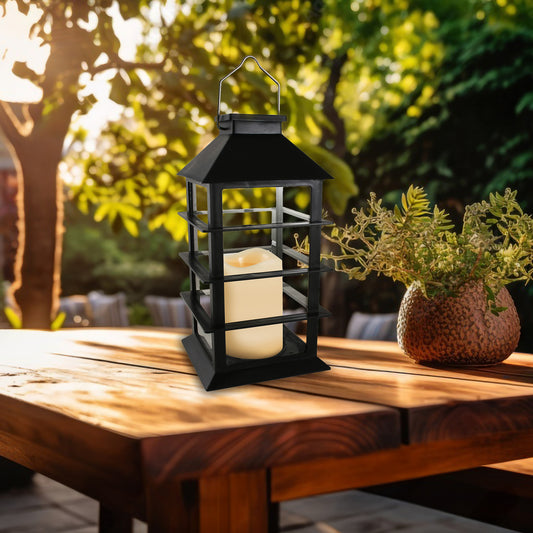 Solar-Powered Lantern with LED Candle - Horizontal