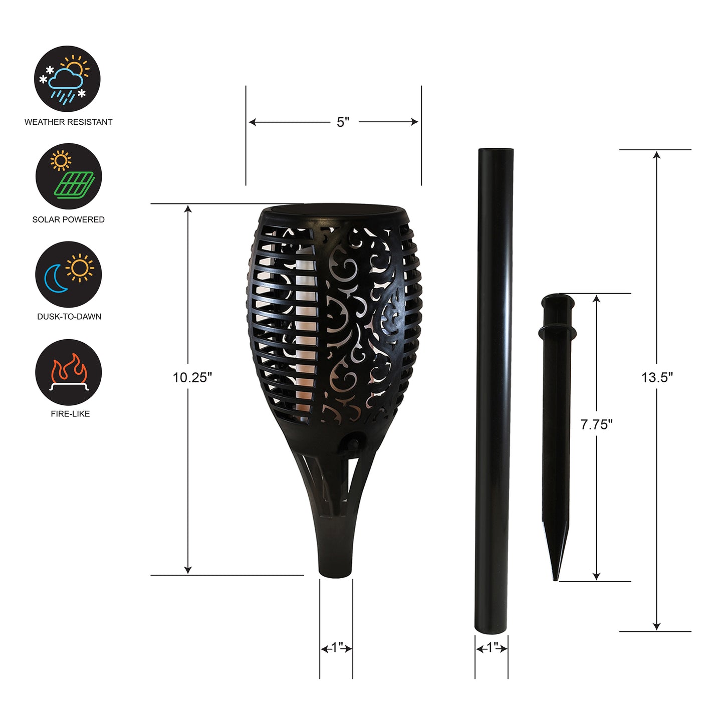 Solar-Powered Flame-Effect LED Torch