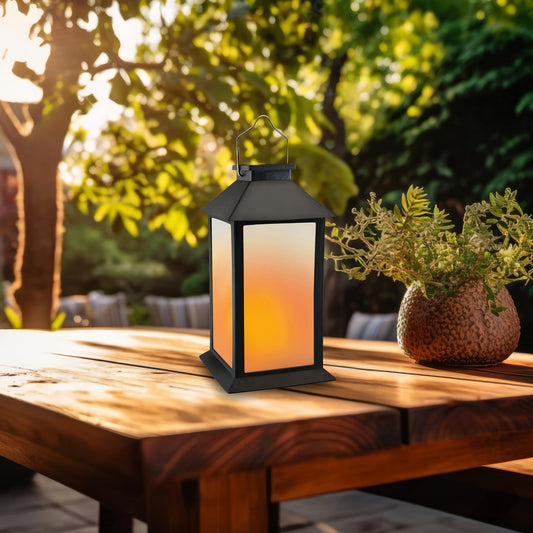 Solar-Powered Flame-Effect LED Black Lantern