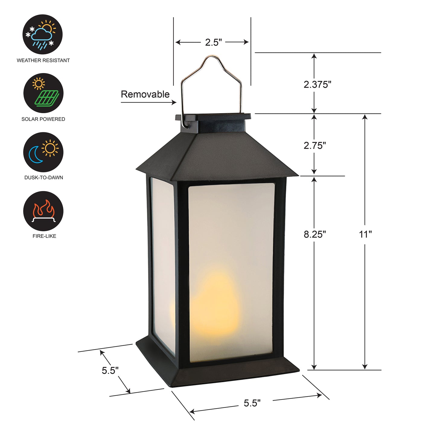 Solar-Powered Flame-Effect LED Black Lantern