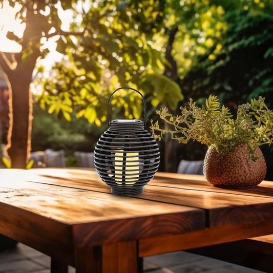 Solar-Powered Basket Lantern with LED Candle