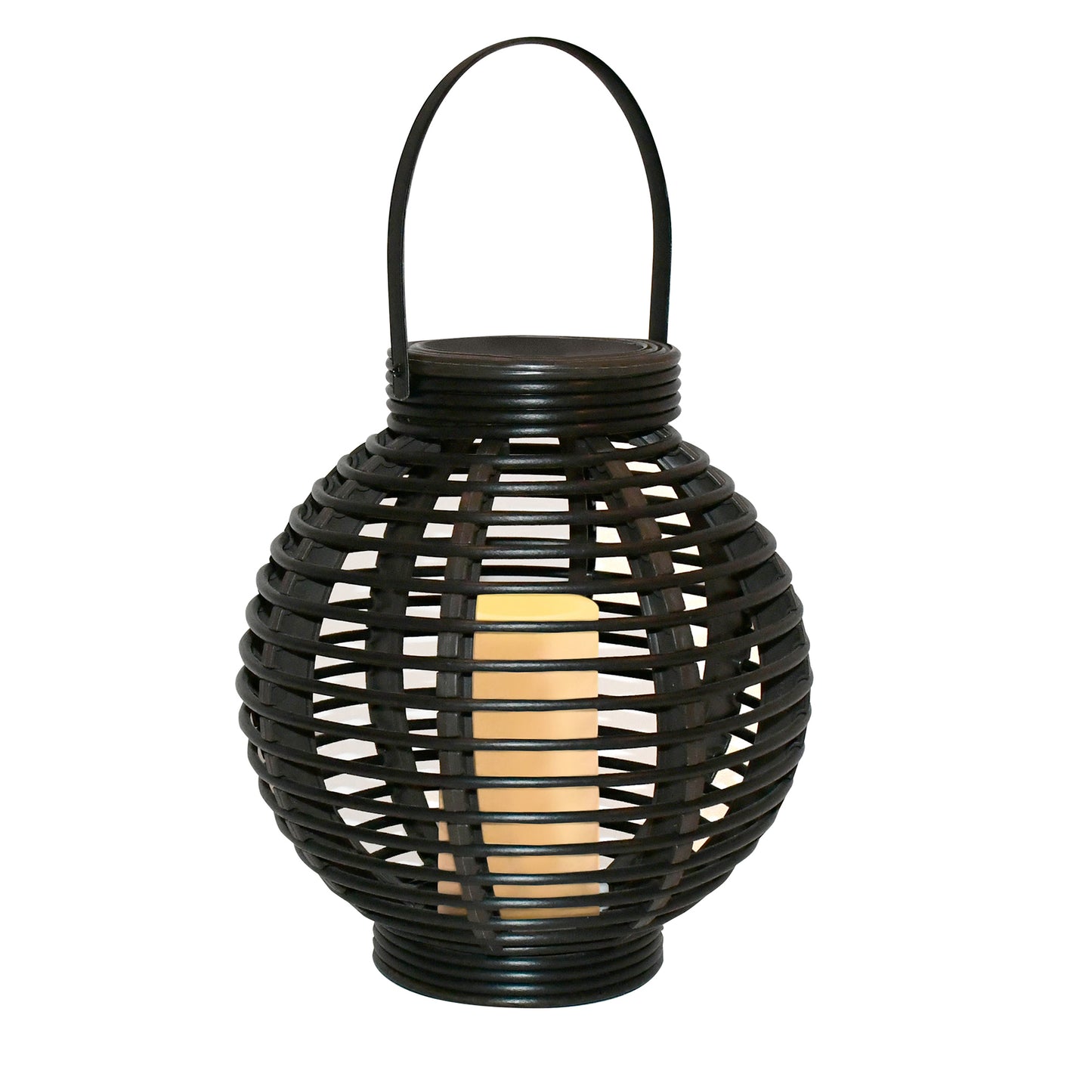 Solar-Powered Basket Lantern with LED Candle