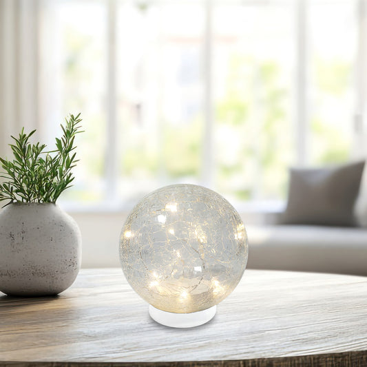 Battery Operated Clear Crackle Glass Globe Light with Fairy String Lights