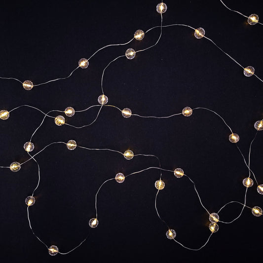 Battery-Operated Mini String Lights with Crystal Balls - Set of 2