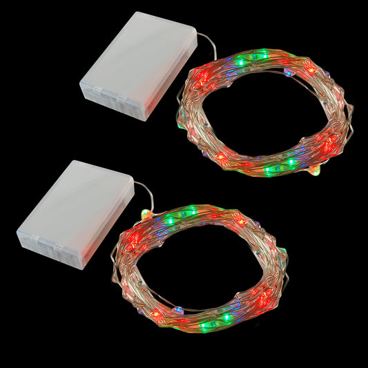 Battery-Operated LED Fairy String Lights, Twinkling Multicolor - Set of 2