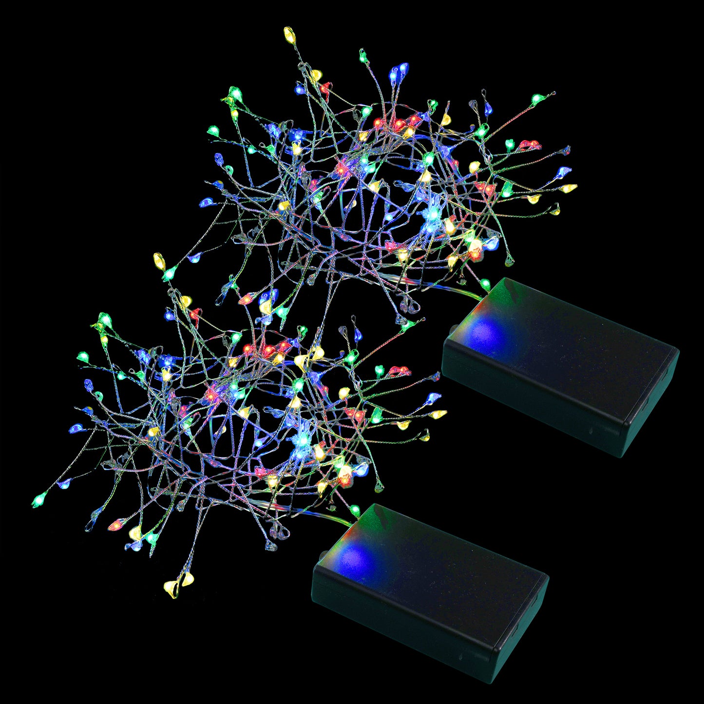 Battery Operated LED Firecracker Fairy String Lights - Set of 2 - Multicolor Lights with Silver Wire