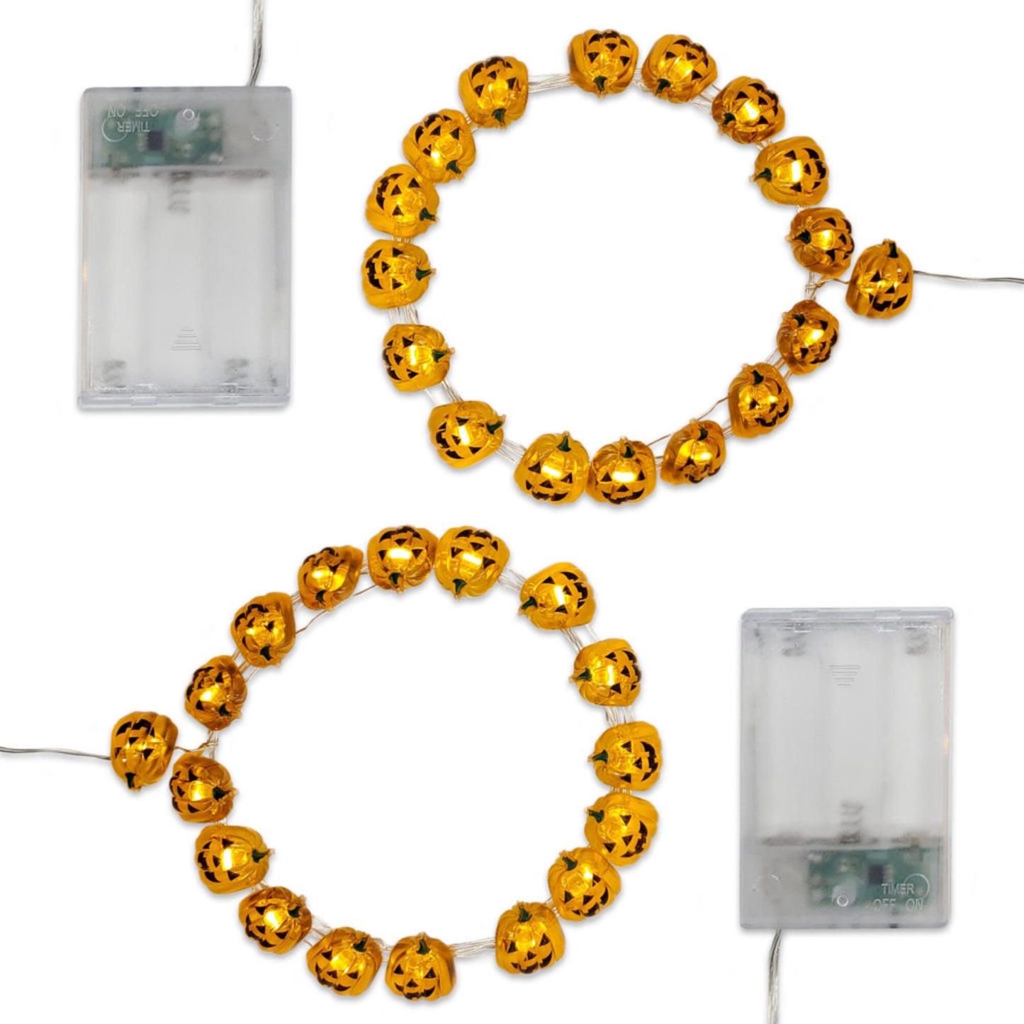 Battery-Operated LED Mini String Lights with Jack O' Lanterns - Set of 2