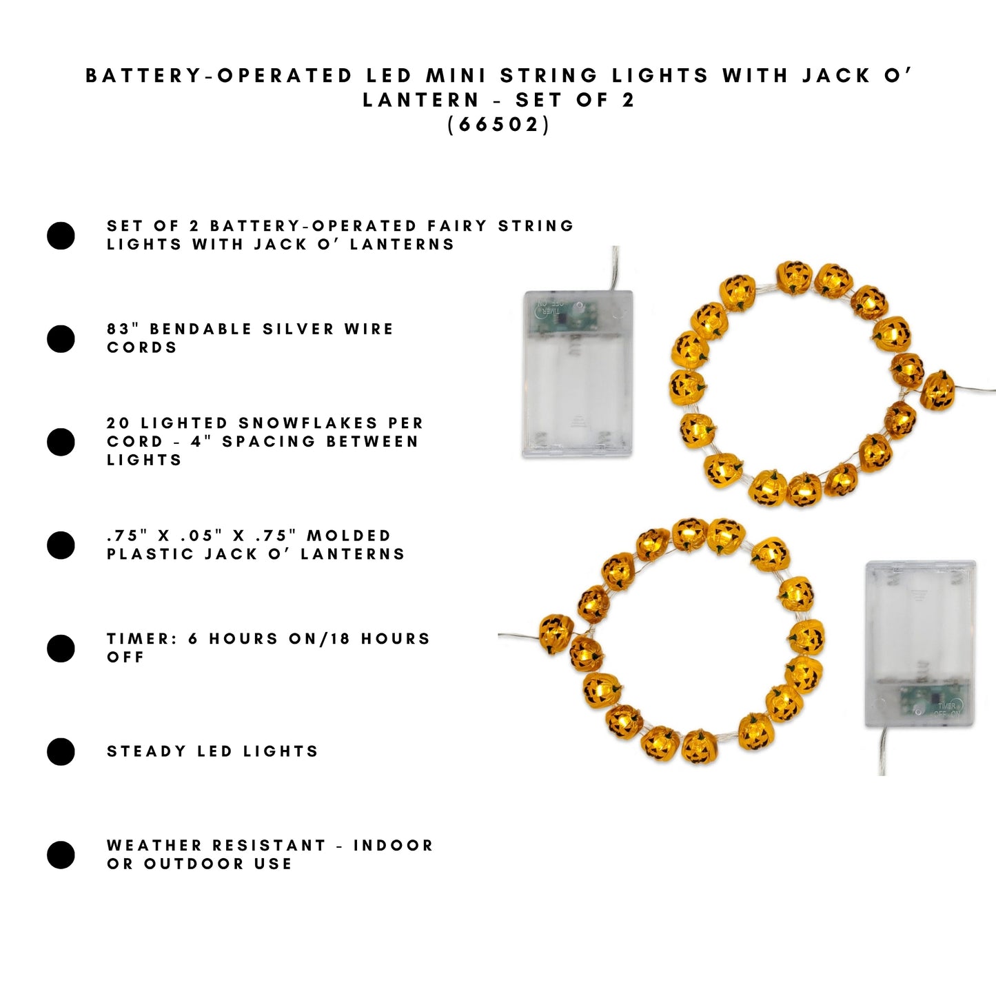 Battery-Operated LED Mini String Lights with Jack O' Lanterns - Set of 2