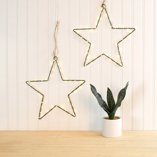 Battery-Operated LED Lighted Metal Stars - Set of 2
