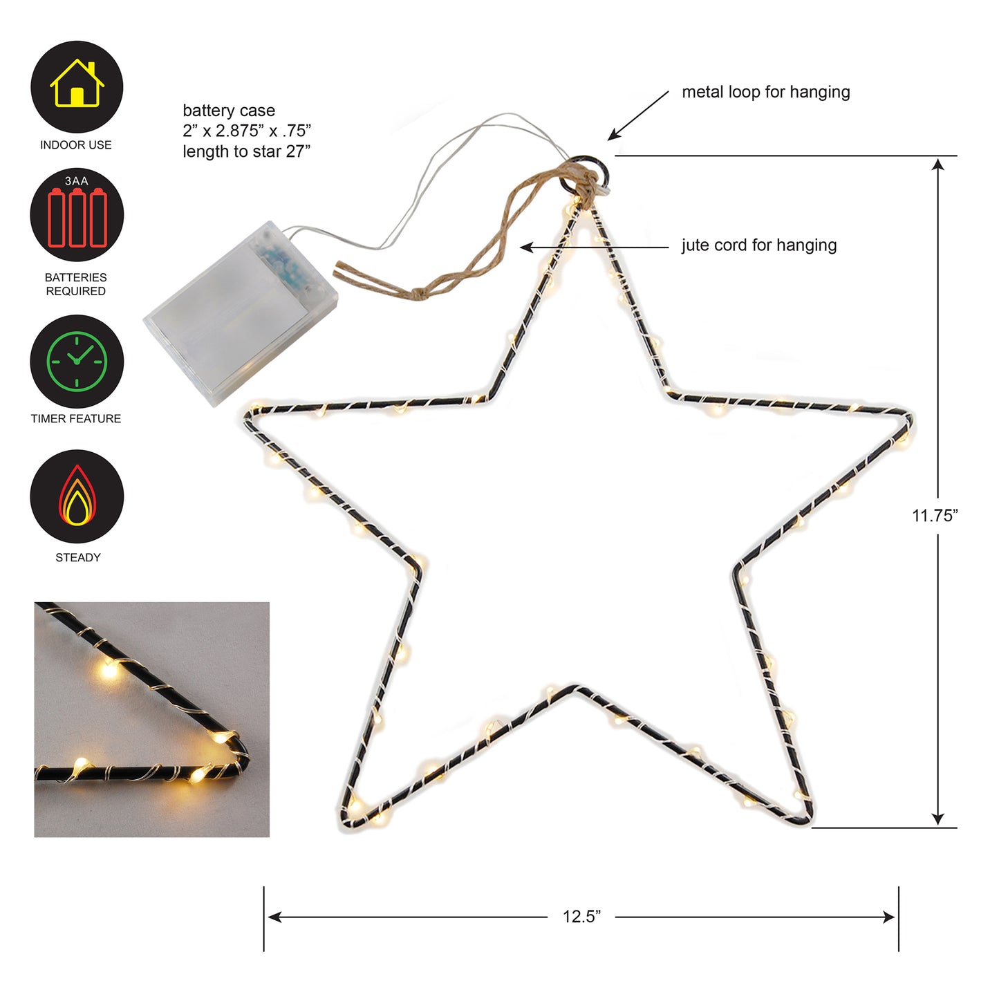 Battery-Operated LED Lighted Metal Stars - Set of 2