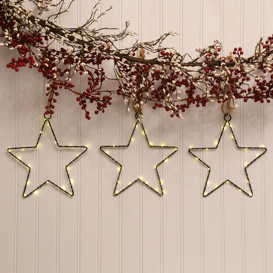 Battery-Operated LED Lighted Metal Stars - Set of 3