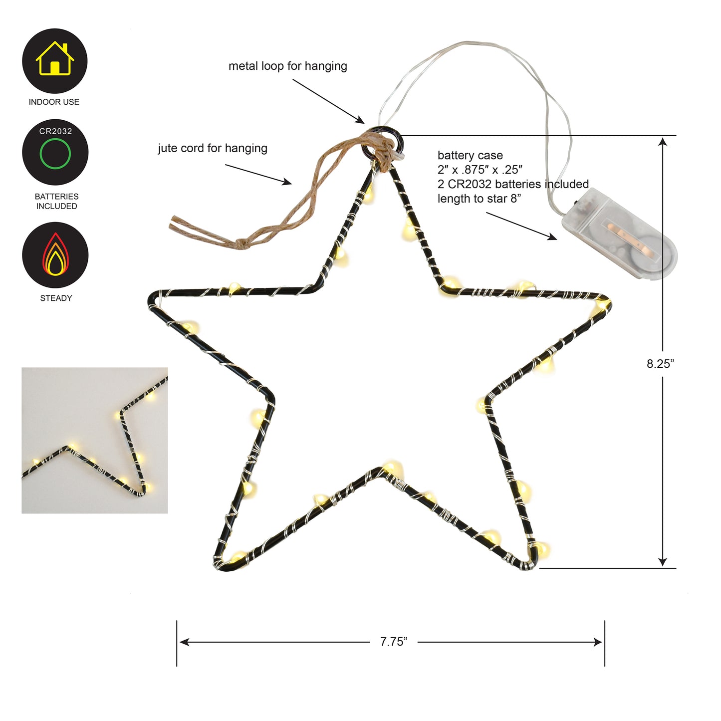 Battery-Operated LED Lighted Metal Stars - Set of 3