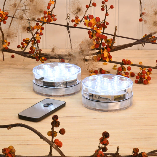 Submersible Battery-Operated White LED Lights with Remote Control - Set of 2
