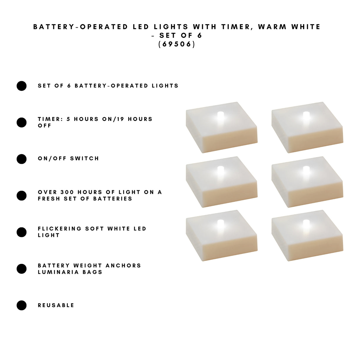 Battery-Operated LED Lights with Timer - Set of 6