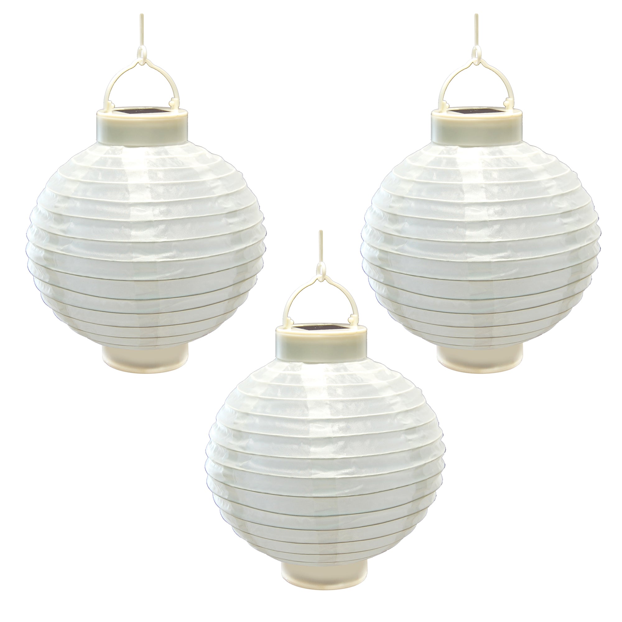 Solar-Powered Nylon Lanterns with Lights, White
