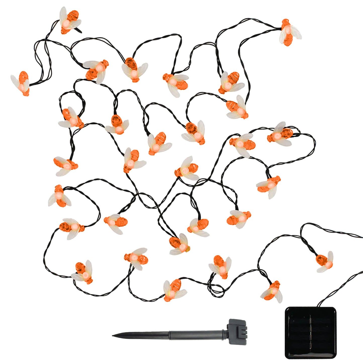 Solar-Powered String Lights with Bee Motif
