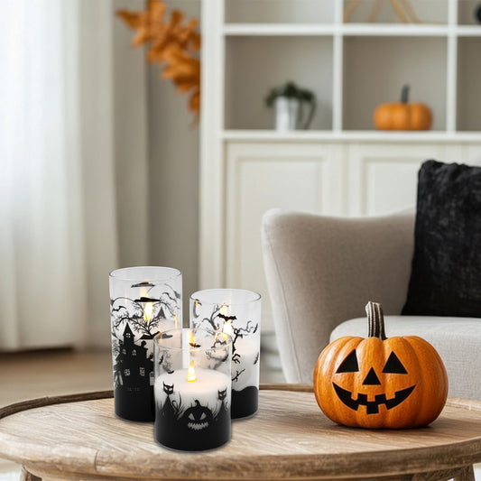 Battery Operated LED Halloween Hurricane Candles - Set of 3