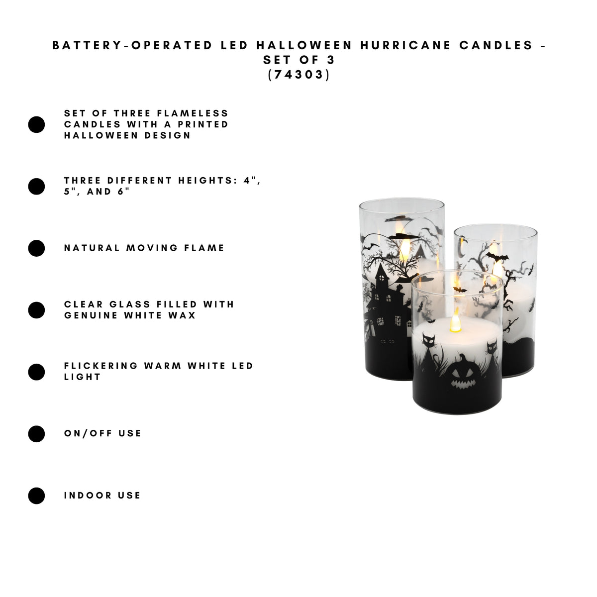 Battery Operated LED Halloween Hurricane Candles - Set of 3
