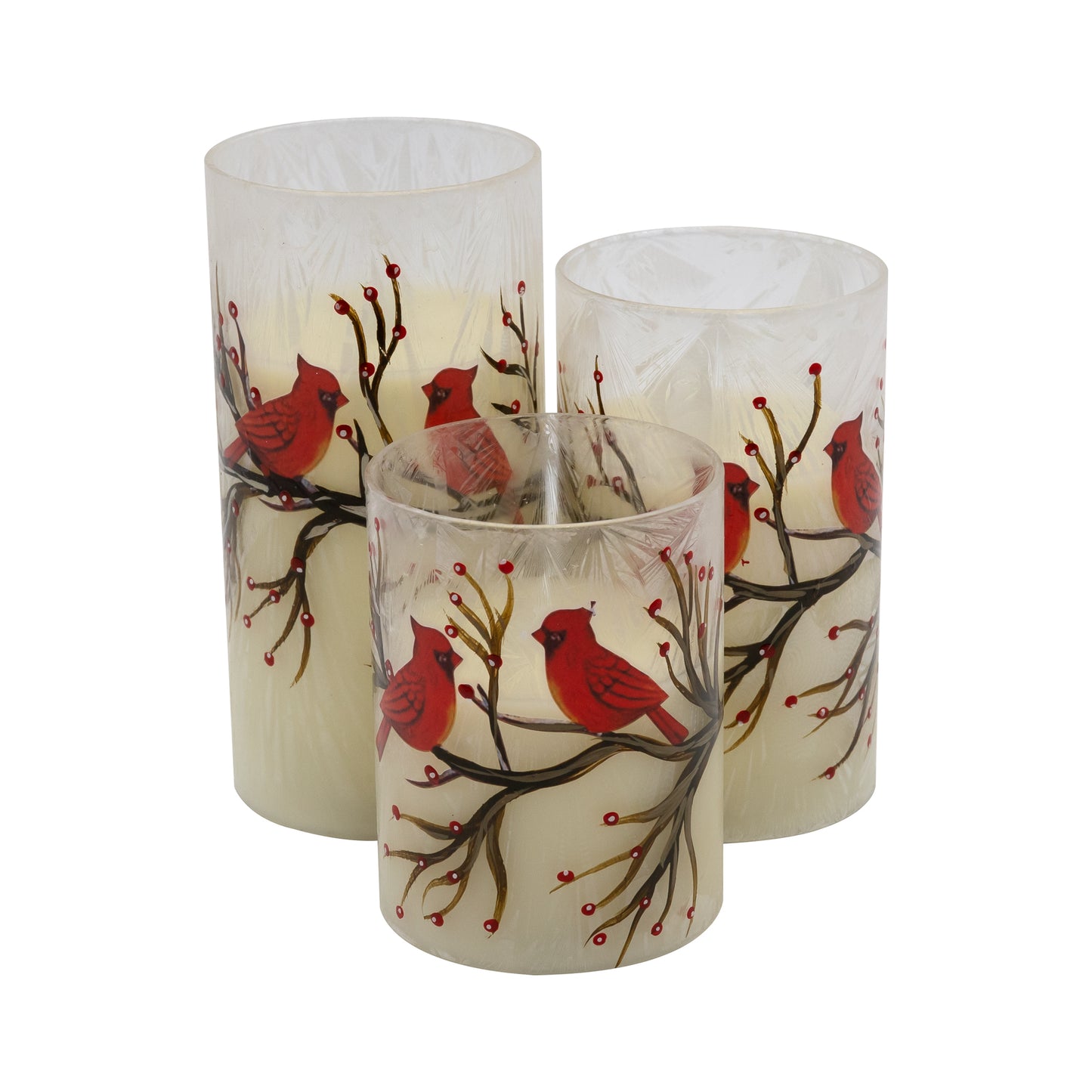 Battery Operated LED Red Cardinals Hurricane Candles - Set of 3