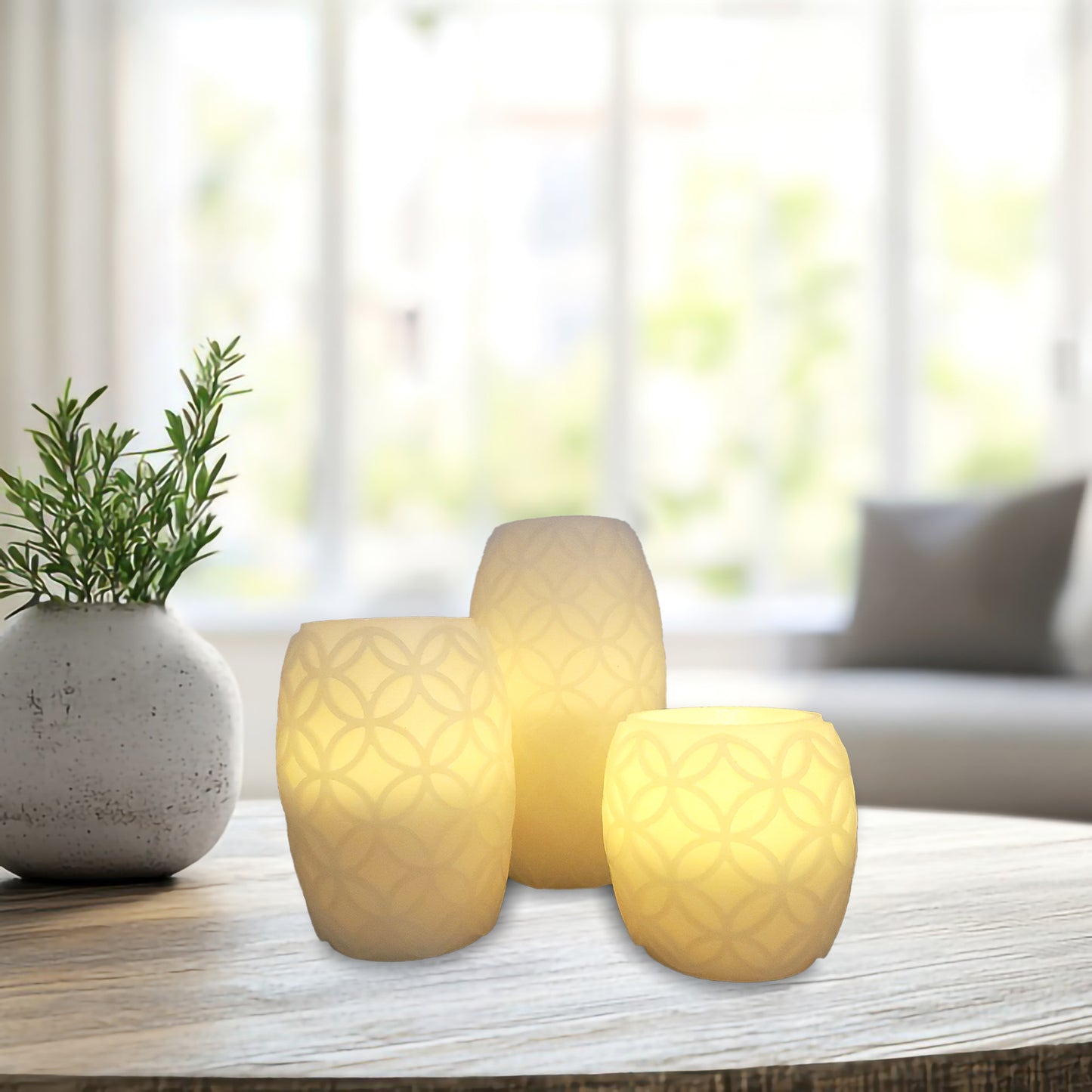 Battery Operated Textured Wax LED Candles - Set of 3