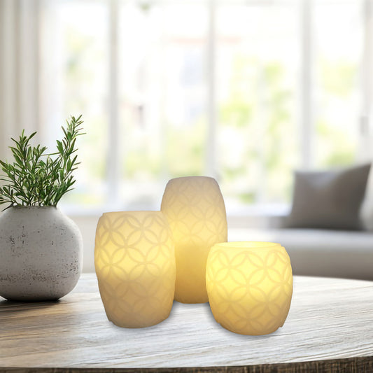 Battery-Operated Textured Wax LED Candles - Set of 3