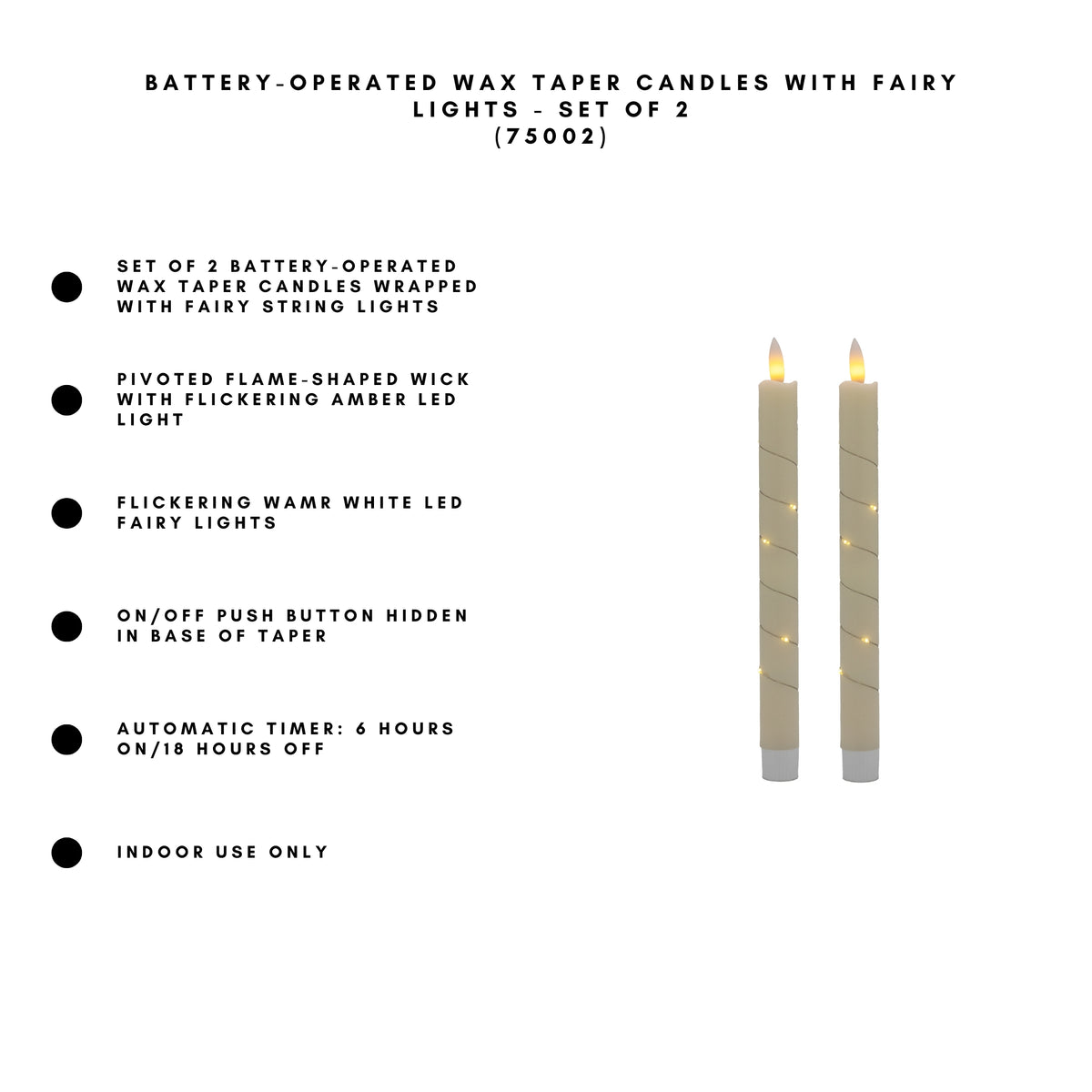 Battery-Operated Wax Taper Candles with Fairy Lights - Set of 2