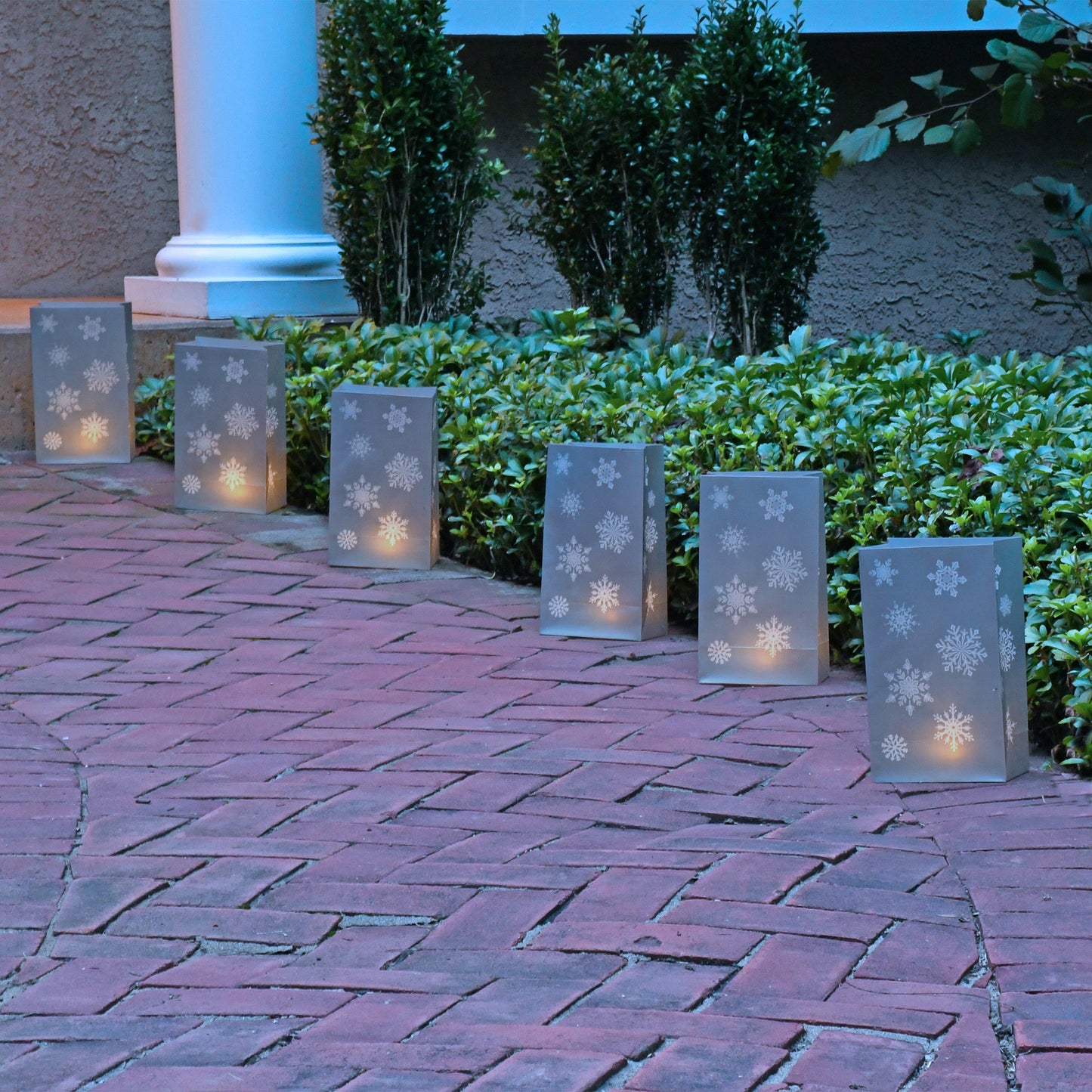 Battery Operated Luminaria Kit, Silver Snowflake - Set of 6