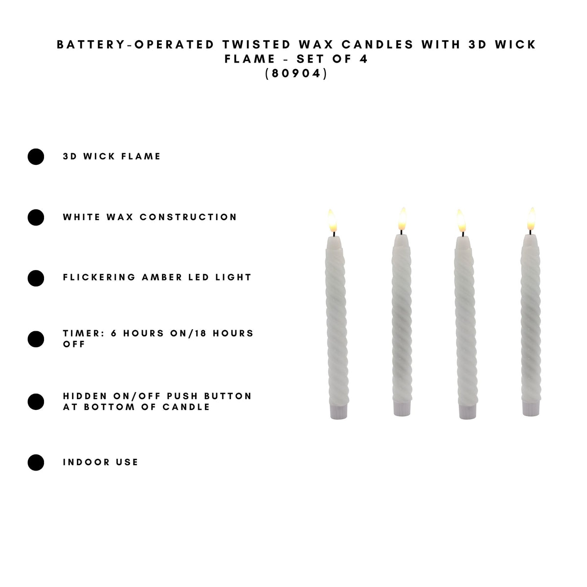 Battery-Operated Twisted Wax Candles with 3D Wick Flame - Set of 4