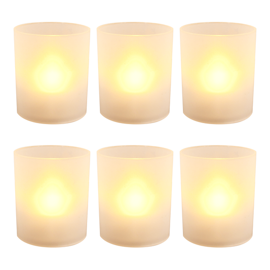 Frosted Votives with Battery-Operated LED Lights - Set of 6