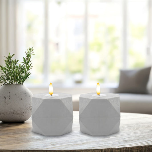 Battery Operated Geometric Candles with 3D Wick Flame - Set of 2