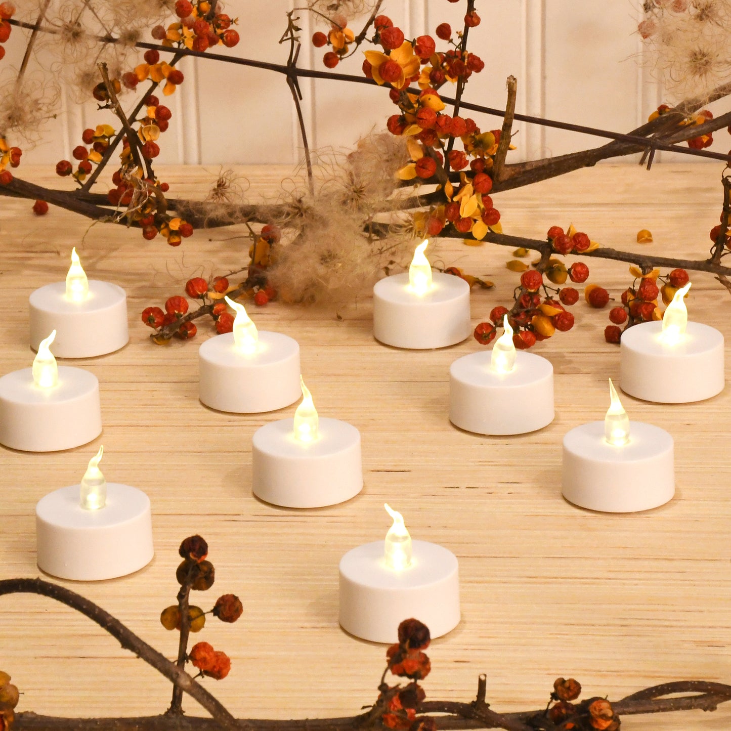 Battery Operated LED Tea Lights - Set of 24 - Amber