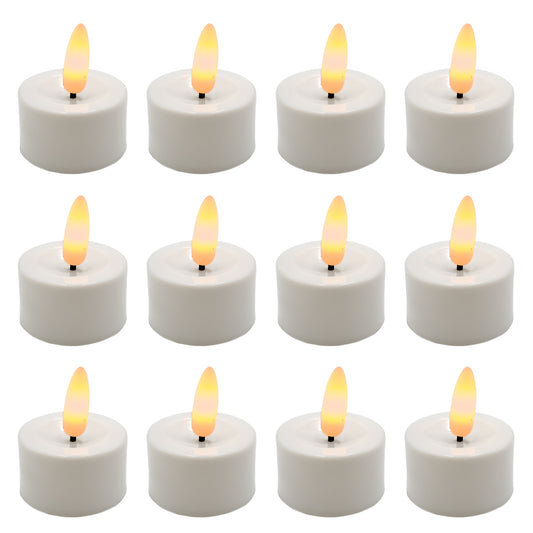 Battery-Operated 3D Wick Flame Tea Lights - Set of 12