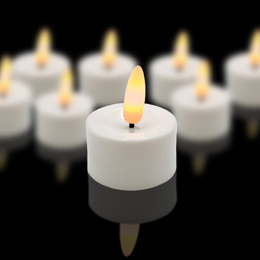 Battery-Operated 3D Wick Flame Tea Lights - Set of 12