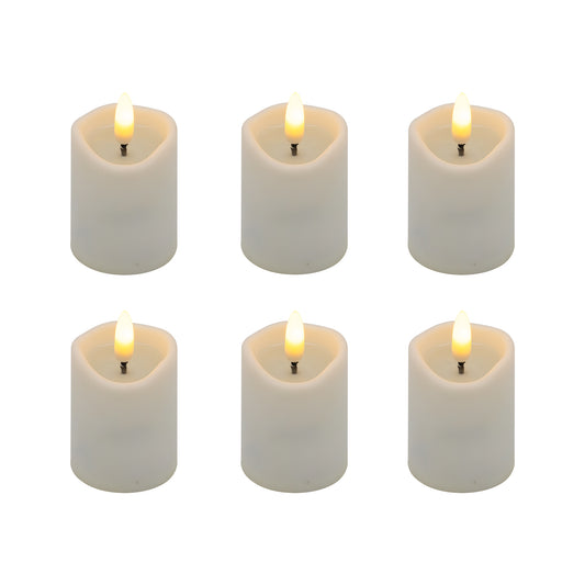 Battery-Operated 3D Wick Flame Mini Pillars - Set of 6