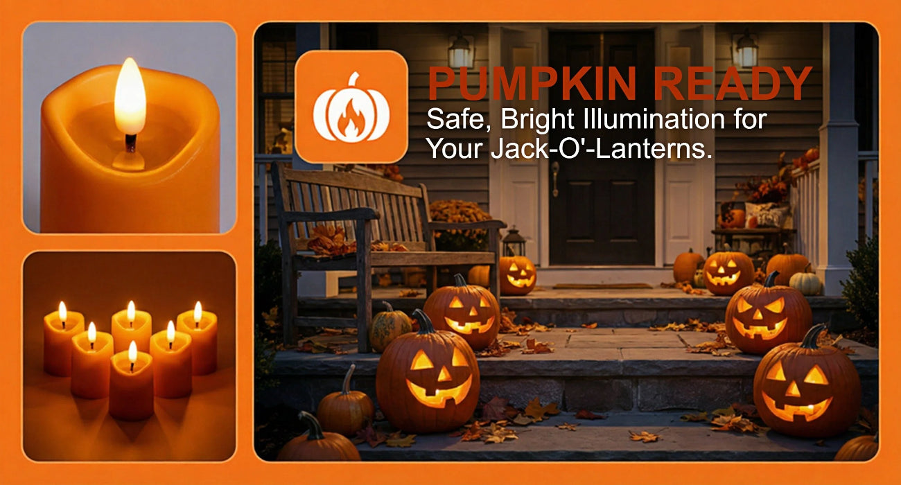 Battery-Operated 3D Wick Flame Mini Pillars - Set of 6