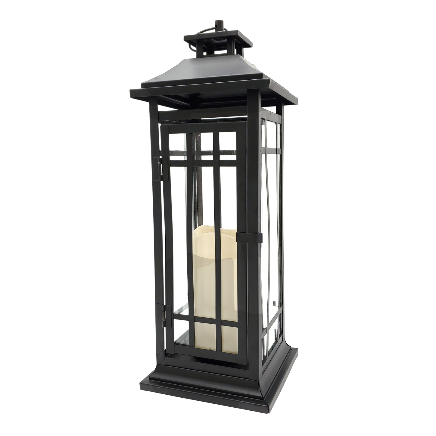 Battery-Operated Metal Lantern with LED Candle - Black Window