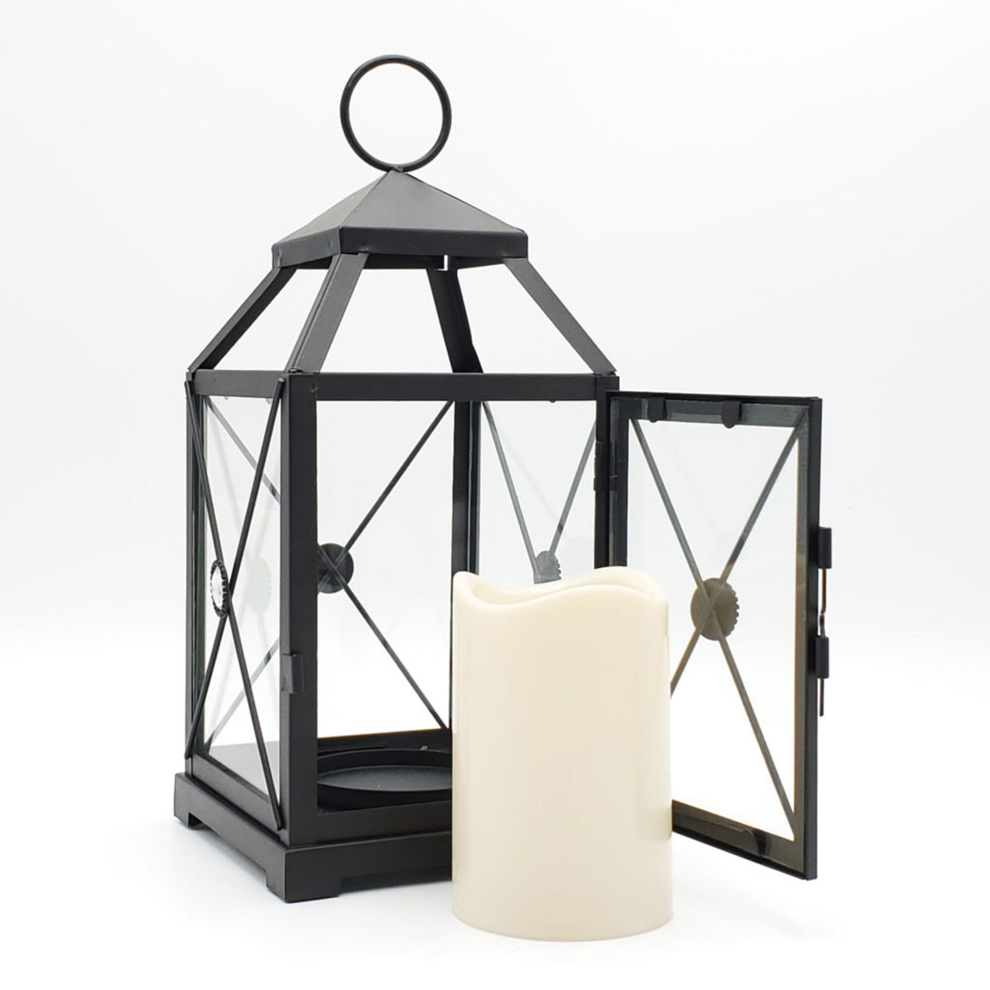 Metal Lantern with Battery-Operated Candle - Black Gem