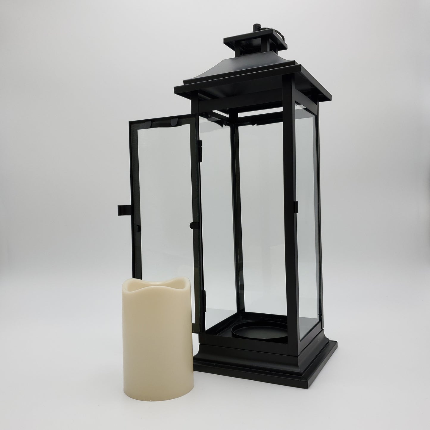 Metal Lantern with Battery-Operated Candle - Traditional Black